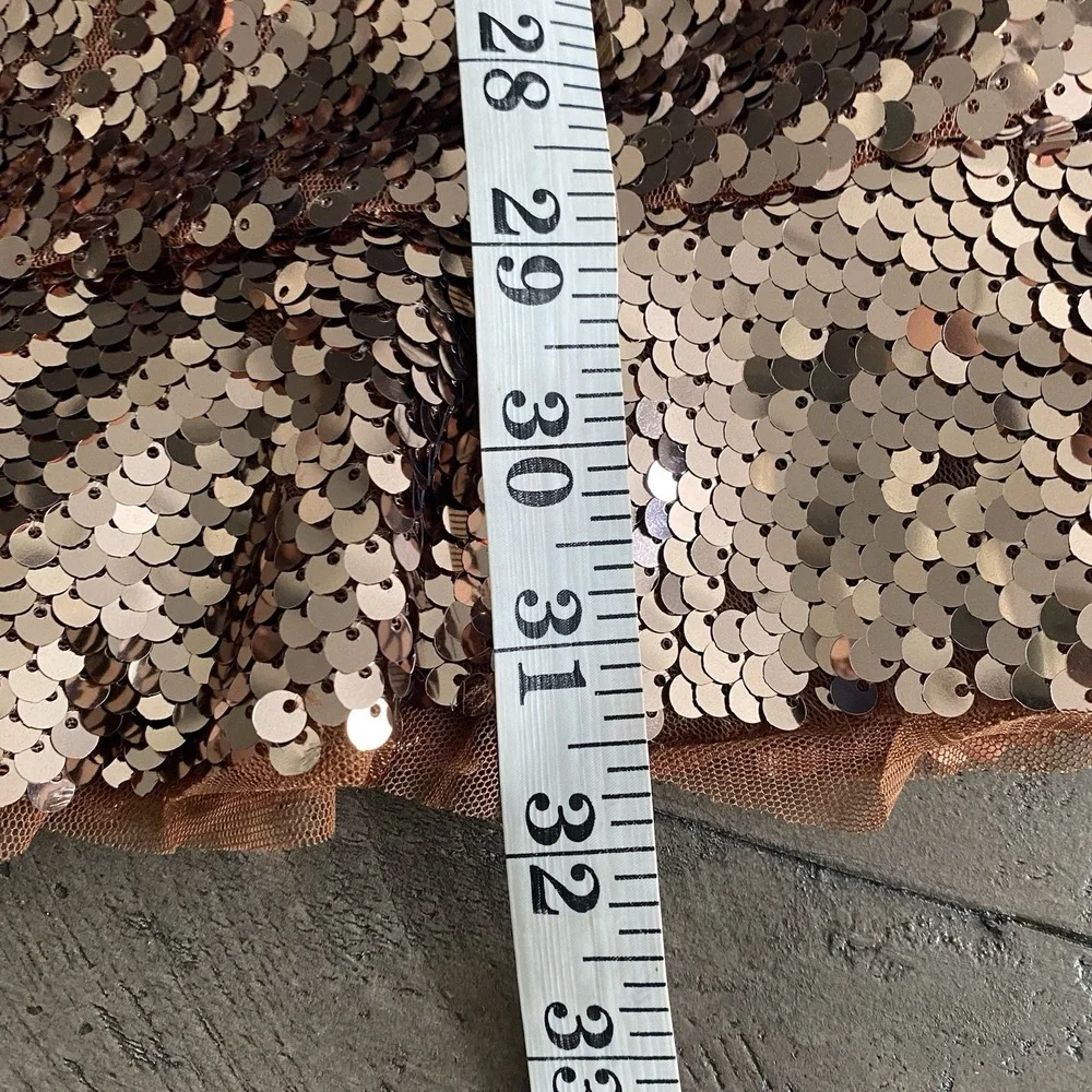 Free People Tribeca Siren Sequin Mini Dress Copper Gold Ruffle Velvet Tie Sz 4